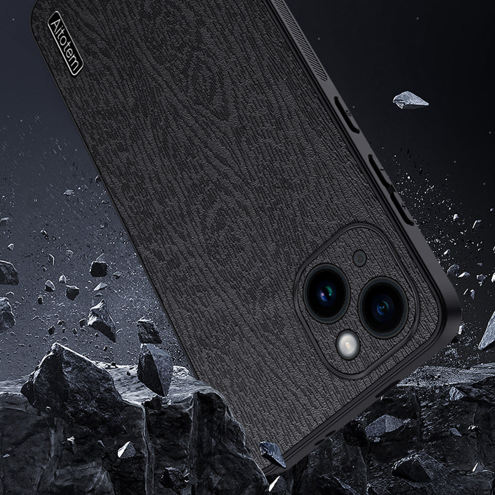 Til iPhone 14 Wood Grain telefonetui PU læder PC TPU cover med kameralinsebeskytter Til iPhone 14 Wood Grain telefonetui PU læder PC TPU cover med kameralinsebeskytter